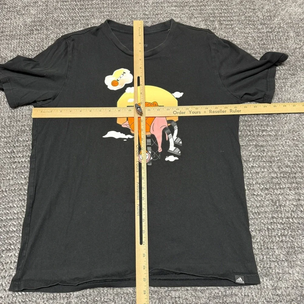 Adidas Mens Graphic T-Shirt Size‎ L Black Basketball Cartoon Short Sleeve